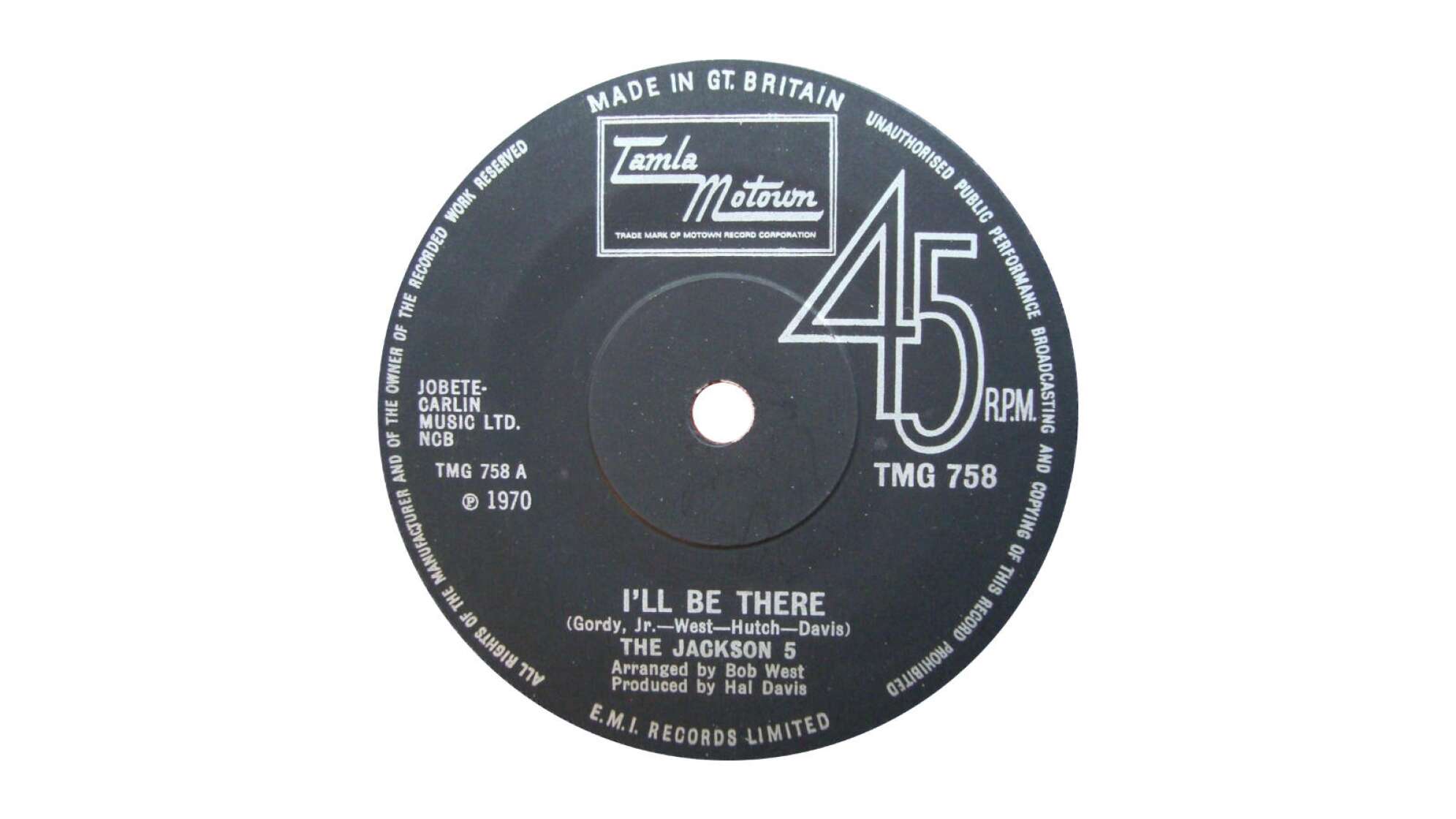 Center-Aufkleber auf der britischen Single I'll Be There von 1970