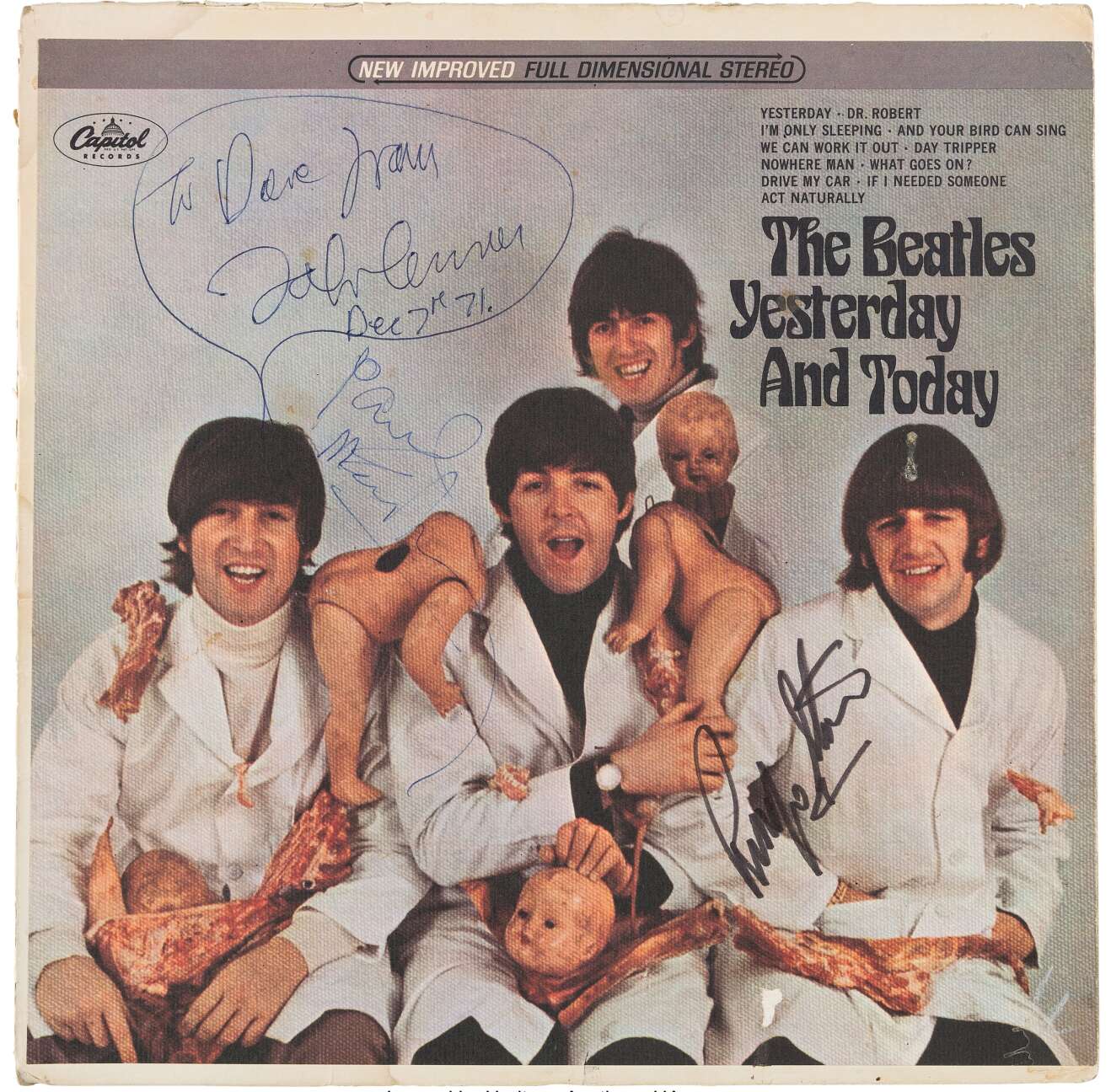 Signiertes Cover des Albums Yesterday And Today der Beatles